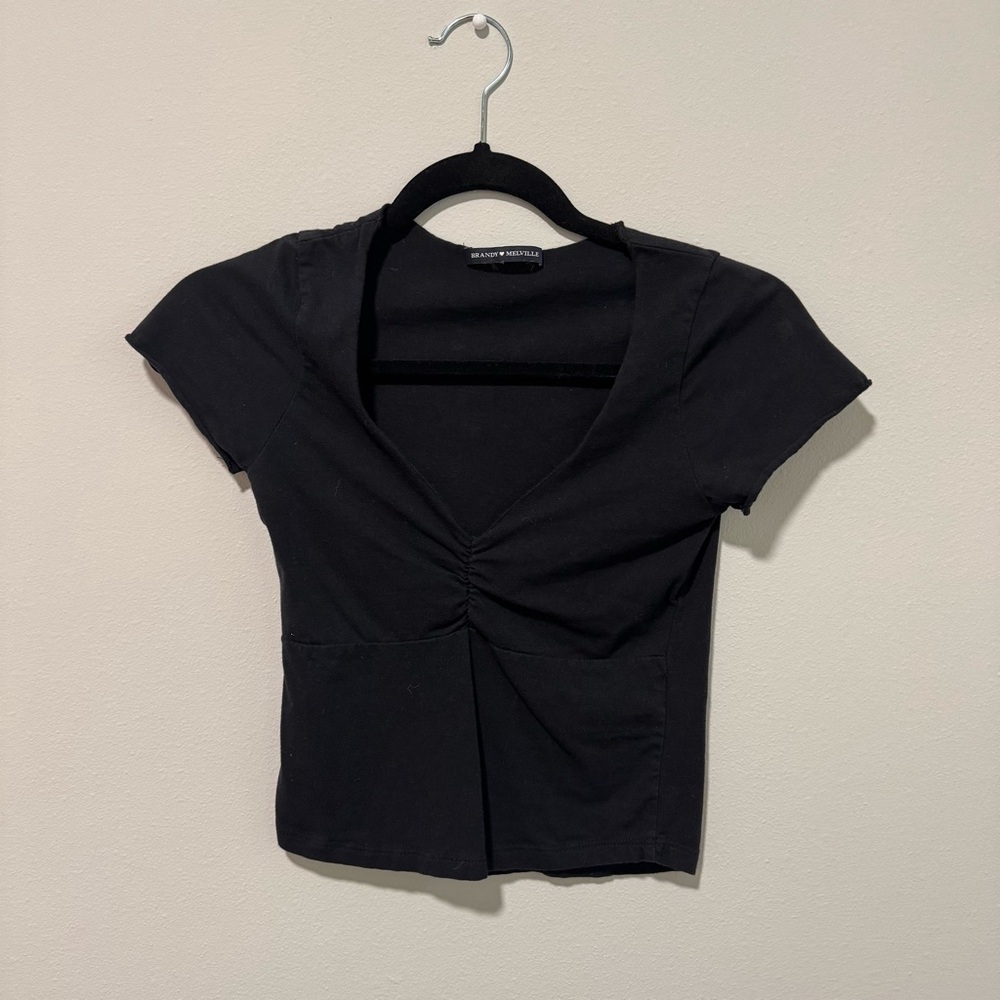 Brandy Melville Black Charlize Short Sleeve Top